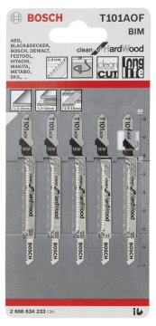 Bosch - Temiz Kesim Serisi Sert Ahşap İçin T 101 AOF Dekupaj Testeresi Bıçağı - 5'Li Paket