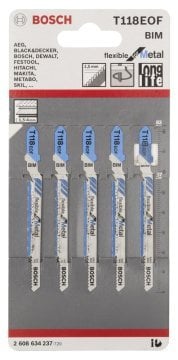 Bosch - Kırılmaya Karşı Dayanıklı Seri Metal İçin T 118 EOF Dekupaj Testeresi Bıçağı - 5'Li Paket