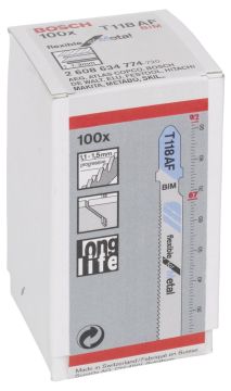Bosch - Kırılmaya Karşı Dayanıklı Seri Metal İçin T 118 AF Dekupaj Testeresi Bıçağı - 100'Lü Paket