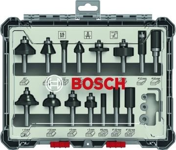 Bosch - Profesyonel 15 Parça Karışık Freze Ucu Seti 8 mm Şaftlı